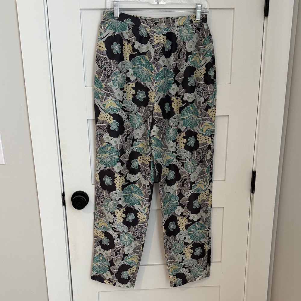 Adrianna Papell Silk Floral Pants Wide Leg Boho Lightweight Trousers Women